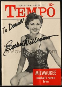 7s271 ESTHER WILLIAMS signed digest magazine June 29, 1953 includes a title card from Skirts Ahoy!