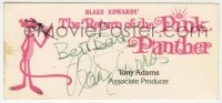 7s742 BLAKE EDWARDS signed business card 2x5 1975 great art from The Return of the Pink Panther!