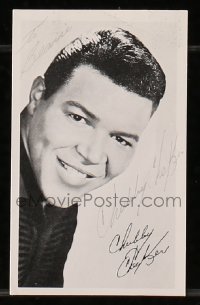 7s128 CHUBBY CHECKER signed 3x4 publicity photo 1980s includes 1962 Don't Knock the Twist record!