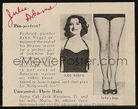 7s227 JULIE ADAMS signed 3x4 cut magazine page 1950s includes a 1956 WC from Four Girls in Town!