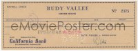 7s723 RUDY VALLEE signed 3x9 canceled check 1945 paying $48.06 to Dave Gelfand!