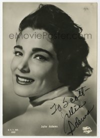 7s750 JULIE ADAMS signed 4x6 Italian postcard 1950s close up smiling portrait at Universal Studios!