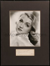 7s114 CONSTANCE BENNETT signed 3x8 cut album page in 12x16 display 1940s ready to hang on the wall!