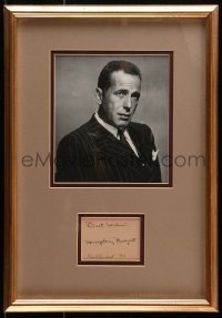 7s079 HUMPHREY BOGART secretarial signed 3x3 in 12x17 display 1956 ready to hang on the wall!