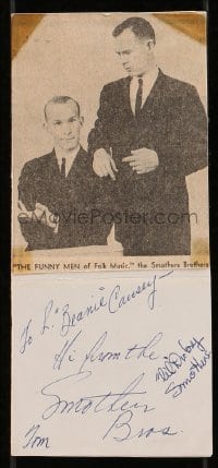 7s149 SMOTHERS BROTHERS signed 4x8 cut album page 1980s w/2 Sides of the Smothers Brothers record!