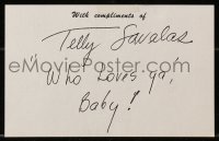 7s150 TELLY SAVALAS signed 5x8 page 1970s includes his 1974 album Telly!