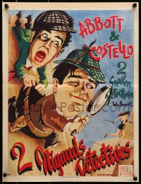 7t439 WHO DONE IT Belgian R1950s wacky Bud Abbott & Lou Costello w/magnifying glass!