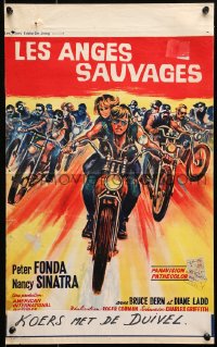 7t440 WILD ANGELS Belgian 1966 great art of biker Peter Fonda & sexy Nancy Sinatra on motorcycle!