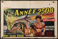 7t442 WORLD WITHOUT END Belgian 1956 different sci-fi art with sexy Nancy Gates!