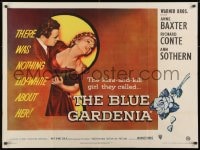 7t048 BLUE GARDENIA British quad 1953 Fritz Lang, Anne Baxter, there was nothing lily-white about her!
