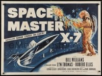 7t078 SPACE MASTER X-7 British quad 1958 satellite terror strikes the Earth, art of rocket ship!