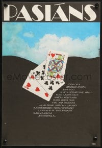 7t126 PASIANS Czech 10x15 1977 Solitaire, cool Karel Vaca art of poker playing cards!