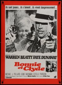 7t156 BONNIE & CLYDE French 22x31 R1980s notorious crime duo Warren Beatty & Faye Dunaway, Ferracci!