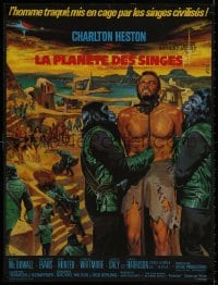 7t174 PLANET OF THE APES French 23x30 1968 art of enslaved Charlton Heston by Jean Mascii!
