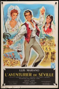 7t196 ADVENTURER OF SEVILLE French 16x24 1954 Georges Allard art of Luis Mariano with sword & girls!