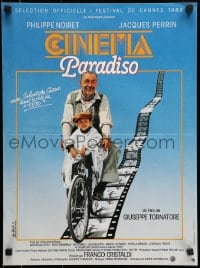 7t204 CINEMA PARADISO French 16x21 1989 great image of Philippe Noiret & Salvatore Cascio on bike!