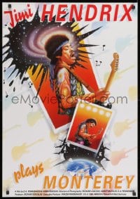 7t037 JIMI PLAYS MONTEREY German 1987 great close up of Hendrix playing guitar & singing by Harlin!