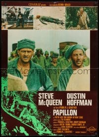 7t842 PAPILLON Italian 26x37 pbusta 1973 Steve McQueen & Dustin Hoffman escape Devil's Island!
