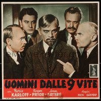 7t868 MAN WITH NINE LIVES Italian 13x13 pbusta 1947 Boris Karloff surrounded by accusing men!