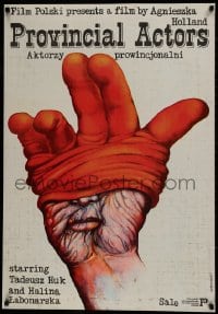 7t736 PROVINCIAL ACTORS export Polish 27x39 1979 Andrzej Pagowski art of face-hand wearing a glove!