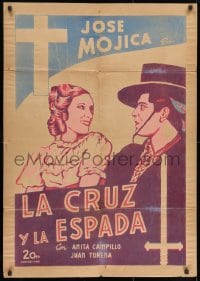 7t027 LA CRUZ Y LA ESPADA Spanish 1934 Cross and the Sword, art of Jose Mojica, ultra rare!