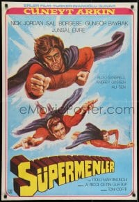 7t007 3 SUPERMEN AGAINST GODFATHER Turkish 1979 wonderful art of flying superheros!