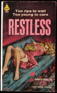 7w133 RESTLESS paperback book 1963 Paul Rader art of woman too ripe to wait & too young to care!