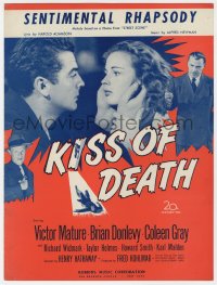 7w368 KISS OF DEATH sheet music 1947 Victor Mature, classic film noir, Sentinmental Rhapsody!