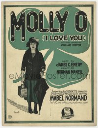 7w381 MOLLY O' sheet music 1921 poor girl Mabel Normand, the title song Molly O I Love You!