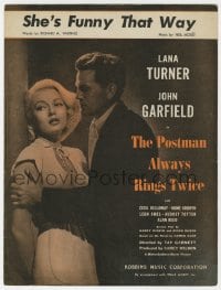 7w392 POSTMAN ALWAYS RINGS TWICE sheet music 1946 Garfield & Lana Turner, She's Funny That Way!