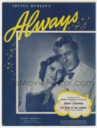 7w393 PRIDE OF THE YANKEES sheet music 1942 Gary Cooper as Lou Gehrig, Irving Berlin's Always!