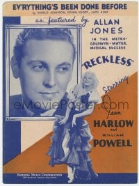 7w395 RECKLESS sheet music 1935 Jean Harlow, Art Jarrett, Ev'rything's Been Done Before!