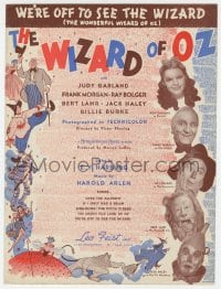7w435 WIZARD OF OZ sheet music 1939 artwork & photos of top stars, We're Off to See the Wizard!