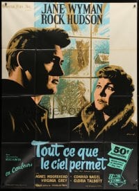 7y580 ALL THAT HEAVEN ALLOWS French 1p 1962 different Xarrie art of Rock Hudson & Jane Wyman!