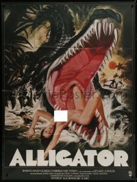 7y581 ALLIGATORS French 1p 1980 Landi art of sexy naked woman in enormous alligator's mouth!