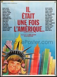 7y584 AMERICA AT THE MOVIES French 1p 1976 Mercier art of kid dressed as Lady Liberty in NY!