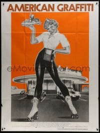 7y585 AMERICAN GRAFFITI French 1p 1974 George Lucas teen classic, art of sexy carhop on skates!