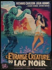 7y661 CREATURE FROM THE BLACK LAGOON French 1p R1962 Belinsky art of monster & Julia Adams, rare!