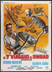 7y098 7th VOYAGE OF SINBAD Italian 1p R1976 Harryhausen fantasy classic, different monster art!
