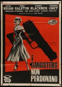 7y099 ACCUSED OF MURDER Italian 1p 1957 different Symeoni noir art of sexy girl and gun!