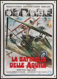 7y100 ACES HIGH Italian 1p 1977 Malcolm McDowell, different World War I airplane dogfight art!