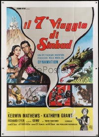 7y375 7th VOYAGE OF SINBAD Italian 2p R1976 Harryhausen fantasy classic, different monster art!