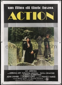 7y377 ACTION Italian 2p 1980 great image of Luc Merenda & sexy Adriana Asti in graveyard!