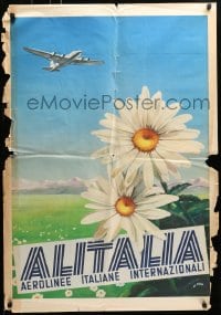 7y093 ALITALIA 27x39 Italian travel poster 1948 great Mapo art of airplane flying over daisies!