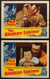 7z616 ALASKAN ESKIMO 4 LCs 1953 Walt Disney, art of arctic natives, People & Places series!