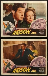 7z441 ARSON, INC. 7 LCs 1949 Robert Lowery & Anne Gwynne in a city on fire, cool images!