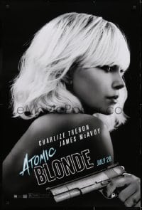 8a057 ATOMIC BLONDE teaser DS 1sh 2017 great close-up portrait of sexy Charlize Theron with gun!