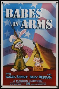 8a068 BABES IN ARMS Kilian 1sh 1988 Roger Rabbit & Baby Herman in Army uniform with rifles!