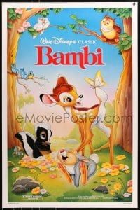 8a073 BAMBI 1sh R1988 Walt Disney cartoon deer classic, great Morrison art with Thumper & Flower!