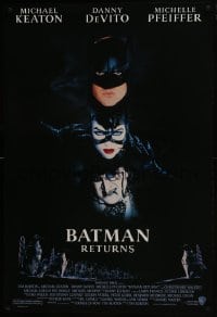 8a081 BATMAN RETURNS 1sh 1992 Michael Keaton, Danny DeVito, Michelle Pfeiffer, Tim Burton!